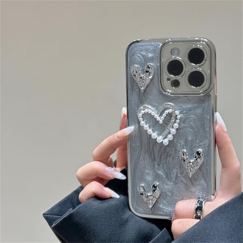 NevStp Love Heart Pearl Handyhülle für iPhone 15 14 13 12 11 Pro Max X XR XS Max Stoßfeste Hülle, Grau, Für iPhone 13 von NevStp