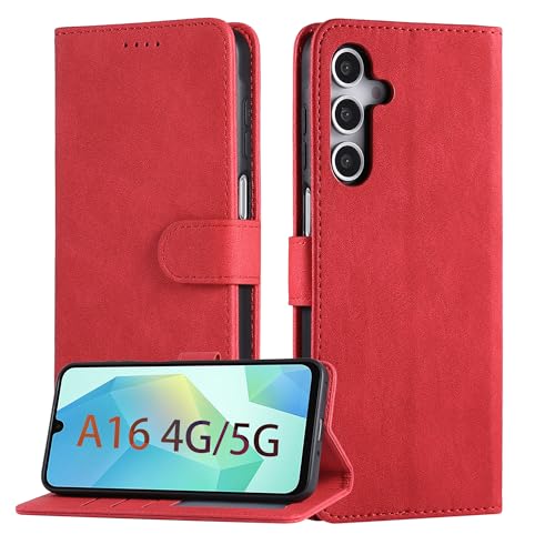 Nevecover Handyhülle für Samsung Galaxy A16 4G / 5G Hülle,Premium Lederhülle Klappbar Flip Case Tasche Magnet Kartenfach Standfunktion Schutzhülle für Samsung Galaxy A16 4G / 5G (6.7") - Rot von Nevecover