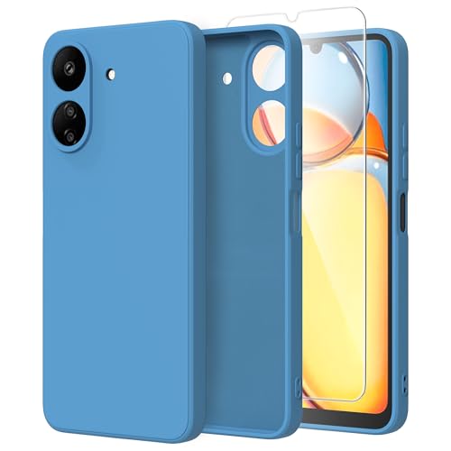 Nevecover Handyhülle hülle für Xiaomi Redmi 13C 4G, mit 1 Stück Panzer Schutz Glas, Ultradünnes Weiches TPU Silikon Schutzhülle Case Cover kompatibel mit Xiaomi Redmi 13C 4G (6.74") - Blau von Nevecover