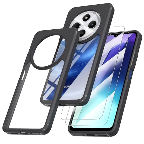 Nevecover Hülle für Xiaomi Redmi 14C 4G, mit 2 Stück Schutzfolie 360 Grad Stoßfest Schutzhülle Bumper Cover Case Transparent Handyhülle für Xiaomi Redmi 14C 4G (6.88") - Schwarz von Nevecover