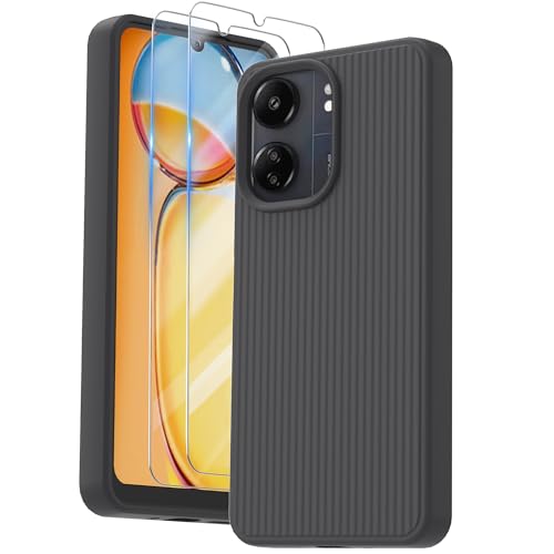 Nevecover hülle für Xiaomi Redmi 13C 4G Handyhülle mit 2 Stück Schutzfolie, Silikon case Ultradünnes Weiches Stoßfeste TPU Schutzhülle für Xiaomi Redmi 13C 4G (6.74") - Schwarz von Nevecover