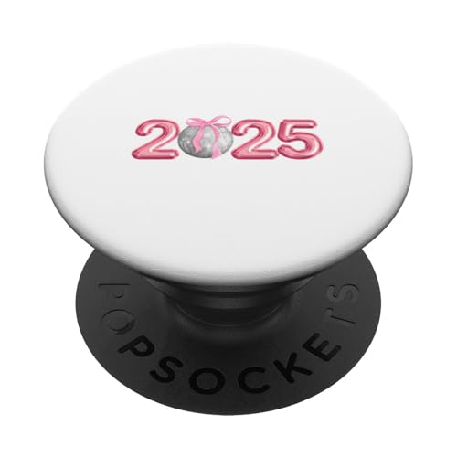 Happy New Year 2025 Discokugel Rosa Kokette Schleife Matching PopSockets Klebender PopGrip von New Years Eve 2025 Pink Coquette Bows