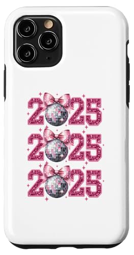 Hülle für iPhone 11 Pro Happy New Year 2025 Discokugel Rosa Kokette Schleife Matching von New Years Eve 2025 Pink Coquette Bows