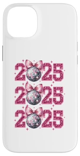 Hülle für iPhone 14 Plus Happy New Year 2025 Discokugel Rosa Kokette Schleife Matching von New Years Eve 2025 Pink Coquette Bows