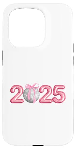 Hülle für iPhone 15 Pro Happy New Year 2025 Discokugel Rosa Kokette Schleife Matching von New Years Eve 2025 Pink Coquette Bows