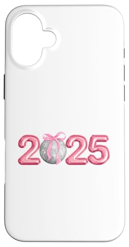 Hülle für iPhone 16 Plus Happy New Year 2025 Discokugel Rosa Kokette Schleife Matching von New Years Eve 2025 Pink Coquette Bows