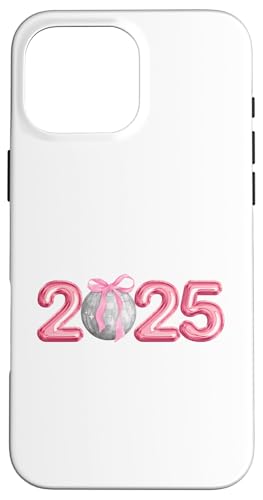 Hülle für iPhone 16 Pro Max Happy New Year 2025 Discokugel Rosa Kokette Schleife Matching von New Years Eve 2025 Pink Coquette Bows