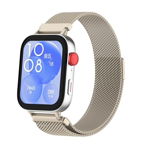 NewJourney Armband Kompatibel mit Huawei Watch Fit 3 Edelstahl Ersatzarmband Metall Mesh mit Magnetverschluss Uhrenarmband für Damen Herren Armbänder(Sternenlicht) von NewJourney