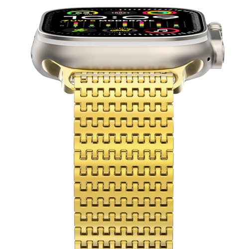 NewWays Milanese Armband Kompatibel mit Apple Watch 42mm(Serie 10) 41mm 40mm 38mm, Edelstahl Magnetic Metall Ersatzarmband für iWatch Series 10 9 8 7 6 SE 5 4 3 2 1 Herren Damen,Gold von NewWays