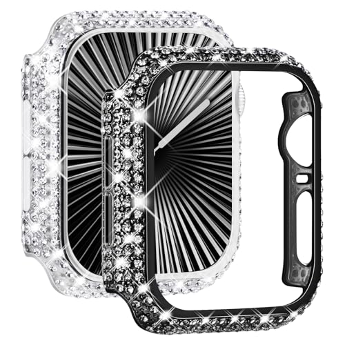 NewWays Schutzhülle für Apple Watch 38 mm (38 mm) für Damen, vollständig gepflasterte Diamanten, Schutz-Stoßfänger für iWatch Serie 3, 2, 1, 38 mm, Schwarz/Transparent, 2 Stück von NewWays