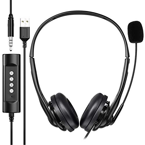 Newaner PC Headset, USB Headset/3.5mm Computer Headset, Stereo Sound Leicht Business Headset mit flexiblen Mikrofon, Telefon Headset für Skype Voip Teamspeak Mac PC Smartphone Tablet von Newaner