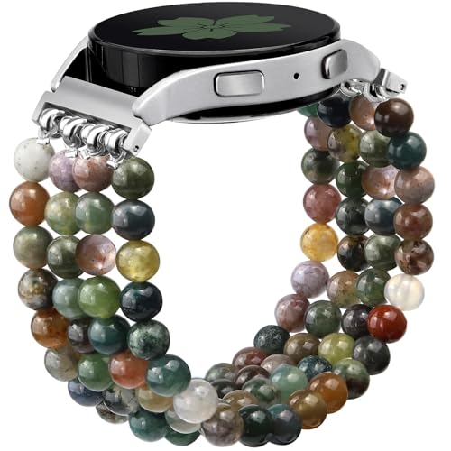 Newlibery Naturstein Armband Kompatibel mit Samsung Galaxy Watch 7/6/5/4 40mm 44mm Watch 6/4 Classic 43mm 47mm 42mm 46mm Watch 5 Pro 45mm Watch 3 41mm, 20mm Elastisch Handgefertigter Armbänder Damen von Newlibery