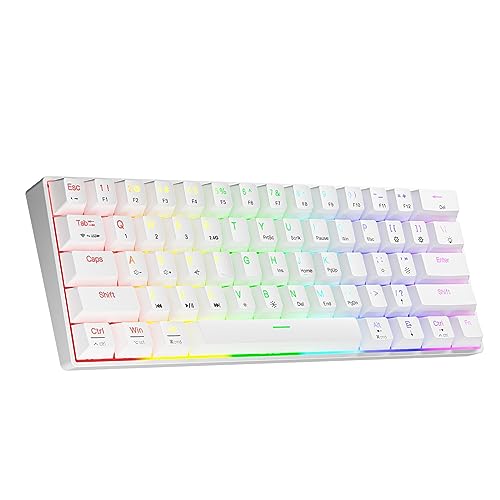 Newmen GM610 Gaming Tastatur Kabellos,60% Prozent Mechanische Bluetooth/2.4G/Kabel,61 Tasten RGB Beleuchtung Hot Swap Anti Ghosting TKL Mini QWERTY Keyboard für PC/Win/Mac,Rote Schalter,Weiß von Newmen