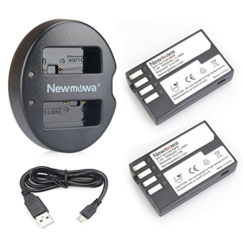 Newmowa Ersatz Akku D-LI109 (2er Pack) und Tragbar Micro USB Ladegerät Kit für Pentax D-Li109 Pentax K-R KP K-30 K-50 K-500 K-S1 K-S2 von Newmowa