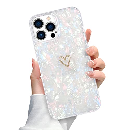 Newseego Kompatibel mit iPhone 13 Pro Max Hülle (6,7''), Süßes Muschel-Marmor-Design mit Liebesherzmuster für Frauen Mädchen TPU Hard Back Cover Stoßfeste Schutzhülle für iPhone 13 Pro Max – Bunt von Newseego