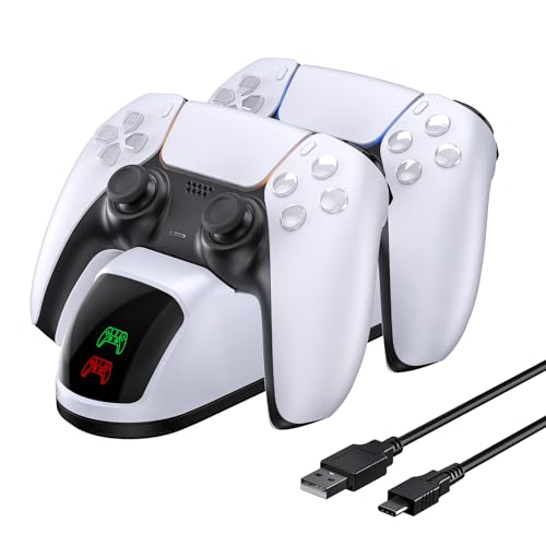 NexiGo PS5 Ladestation mit 2 LED-Anzeige, PS5 Controller Charger für Sony Playstation 5 Konsole, PS5 Zubehör Ladegerät mit 2 TypeC Ladekopf, mit PS5 Wireless DualSense Controller Ladegerät von NexiGo