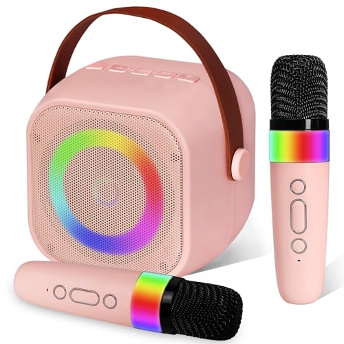 Karaoke Mikrofon Kinder, Karaoke Kinder mit 2 Drahtlosen Mikrofonen, Karaoke Maschine Kinder mit Tragbares Bluetooth KTV Anlage, mit Stimme Wechselnde Effekte & LED-Lichter Für Familientreffen, Rosa von Nfhkpa