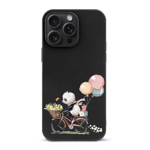 Niapessel Kompatibel mit iPhone 15 Pro Max Hülle, Little Pandas Ride Bicycles Print Stoßfest Schutzhüllen Slim Thin Cover TPU für Damen Herren Jungen Mädchen von Niapessel