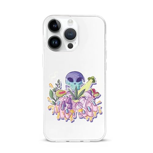 Niapessel Kompatibel mit iPhone 15 Pro Max Hülle, Trippy Mushrooms Aliens Print Stoßfest Schutzhülle Slim Thin Cover TPU für Damen Herren Jungen Mädchen von Niapessel