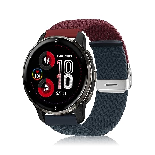 Niboow 20mm Armband für Garmin Venu Sq 2/Venu Sq 2 Music/Venu Sq/Venu Sq Music/Venu 2 Plus/Venu, Nylon Weben Ersatzarmband Armbänder für Garmin Vivoactive 5/Vivoactive 3/Forerunner 245-Blau Rot von Niboow