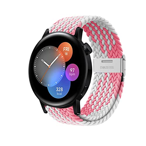 Niboow 20mm Armband für Huawei Watch GT 3 Pro 43mm/GT 3 42mm/GT 2 42mm/Watch 2/Honor Magic Watch 2 42mm, Nylon Geflochtenes Armbänder für Garmin Vivoactive 5/Venu Sq 2 Music/Venu 2 Plus - Rosa/Weiß von Niboow