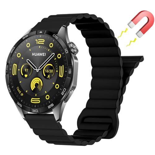 Niboow 22mm Armband für Huawei Watch GT 5 Pro 46mm/GT 5 46mm/GT 4 46mm/GT 3 Pro 46mm/GT 3 46 mm/GT Runner, Magnetversch Silikon Uhrenarmband für Huawei Watch Buds/Watch 4/Watch 4 Pro - Schwarz von Niboow