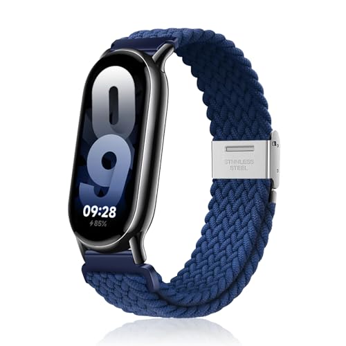 Niboow Armband für Xiaomi Smart Band 9 / Xiaomi Smart Band 8, Herren Damen Elastisch Geflochtene Ersatzarmbänder, Nylon Ersatzband Armband für Xiaomi Mi Band 9 / Xiaomi Mi Band 8 - Blau von Niboow