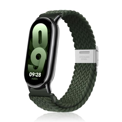 Niboow Armband für Xiaomi Smart Band 9 / Xiaomi Smart Band 8, Herren Damen Elastisch Geflochtene Ersatzarmbänder, Nylon Ersatzband Armband für Xiaomi Mi Band 9 / Xiaomi Mi Band 8 - Grün von Niboow