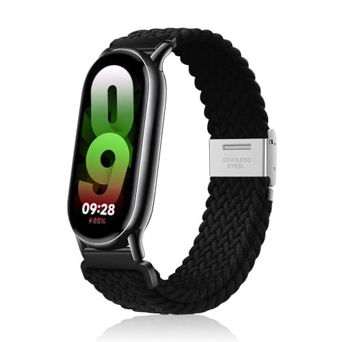 Niboow Armband für Xiaomi Smart Band 9 / Xiaomi Smart Band 8, Herren Damen Elastisch Geflochtene Ersatzarmbänder, Nylon Ersatzband Armband für Xiaomi Mi Band 9 / Xiaomi Mi Band 8 - Schwarz von Niboow