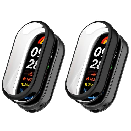 Niboow Hülle [2-Stück] Kompatibel mit Xiaomi Smart Band 9 (Xiaomi Mi Band 9), mit Kratzfest ​Displayschutzfolie, Soft TPU Stoßfestes Schutzhülle Kompatibel mit Xiaomi Smart Band 9 - Schwarz + Schwarz von Niboow