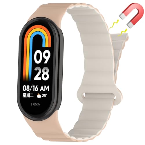 Niboow Magnetversch Silikon Armband für Xiaomi Smart Band 9 / Xiaomi Smart Band 8, Die Damen Herren stylisches Magnetverschlus Uhrenarmband für Xiaomi Mi Band 9 / Xiaomi Mi Band 8 - Weiß von Niboow