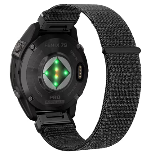 Niboow Nylon QuickFit 20mm Armband für Garmin Fenix 8 43mm/Fenix 7S Pro Solar/Garmin Epix Pro 42mm, Klettverschluss Ersatzband Armbänder für Garmin Fenix 7S/6S/6S pro/5S/5S Plus/Descent Mk2S - Schwarz von Niboow