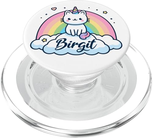 Birgit Name Vorname Niedliches Katzeneinhorn Regenbogen PopSockets PopGrip für MagSafe von Niedliche Katzen Personalisierte Namensgeschenke