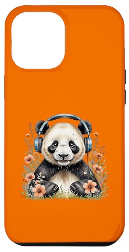 Hülle für iPhone 12 Pro Max Süßer Panda mit Kopfhörern und Blumen Musikliebhaber Design von Niedliche Panda Musik Geschenke Kinder Jugendliche