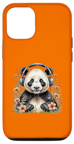 Hülle für iPhone 13 Pro Süßer Panda mit Kopfhörern und Blumen Musikliebhaber Design von Niedliche Panda Musik Geschenke Kinder Jugendliche