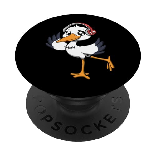 Storch Musik hören Kopfhörer Tanzen PopSockets Klebender PopGrip von Niedliche Störche Exotische Silhouette Tiere