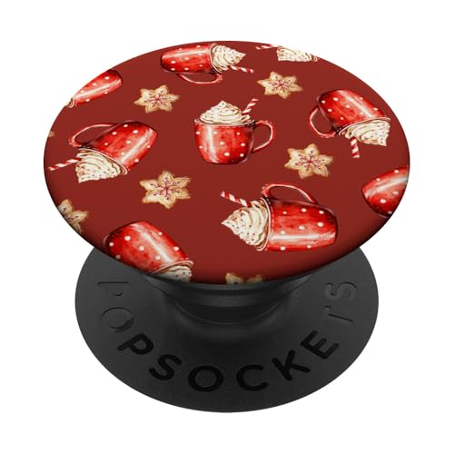 Gemütlicher Cappuccino und Schneeflockenplätzchen auf PopSockets Klebender PopGrip von Niedliche Vintage-Weihnachts-Wintermuster-Designs