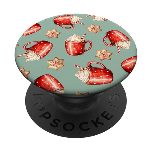 Gemütlicher Cappuccino und Schneeflockenplätzchen auf PopSockets Klebender PopGrip von Niedliche Vintage-Weihnachts-Wintermuster-Designs