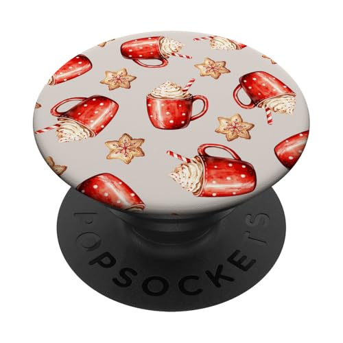 Gemütlicher Cappuccino und Schneeflockenplätzchen auf PopSockets Klebender PopGrip von Niedliche Vintage-Weihnachts-Wintermuster-Designs