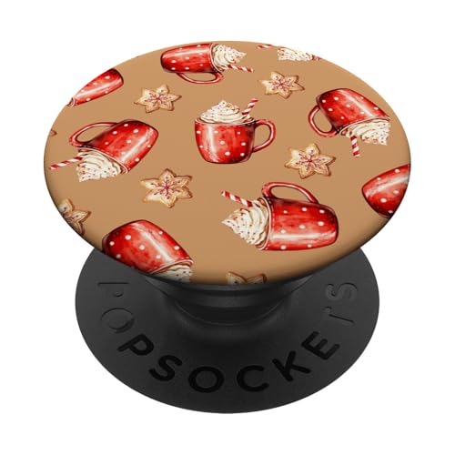 Gemütlicher Cappuccino und Schneeflockenplätzchen auf PopSockets Klebender PopGrip von Niedliche Vintage-Weihnachts-Wintermuster-Designs