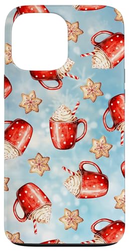 Hülle für iPhone 13 Pro Max Gemütlicher Cappuccino und Schneeflockenplätzchen am blauen, von Niedliche Vintage-Weihnachts-Wintermuster-Designs