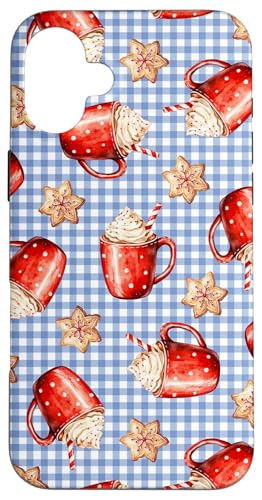 Hülle für iPhone 16 Plus Cappuccino und Schneeflockenplätzchen auf himmelblauem von Niedliche Vintage-Weihnachts-Wintermuster-Designs