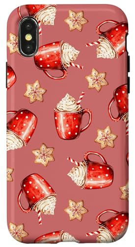 Hülle für iPhone X/XS Gemütlicher Cappuccino und Schneeflockenplätzchen auf von Niedliche Vintage-Weihnachts-Wintermuster-Designs