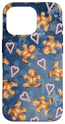 Hülle für iPhone 16 Pro Lebkuchenmännchen-Andy-Canes-Muster auf marineblauem von Niedliche Vintage-Weihnachtsdesigns