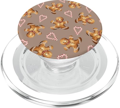 Lebkuchenmänner und Zuckerstangenmuster auf Taupebraun PopSockets PopGrip für MagSafe von Niedliche Vintage-Weihnachtsdesigns