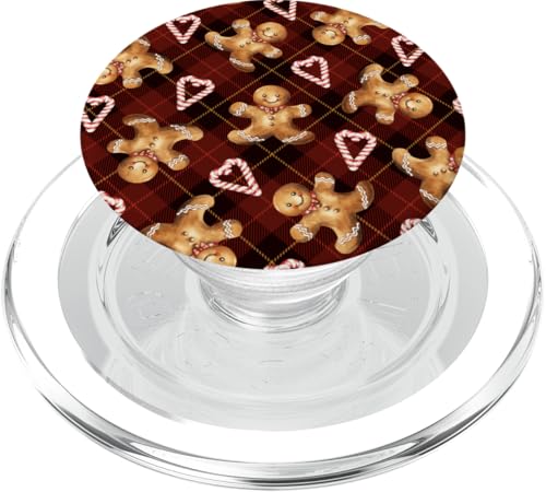 Lebkuchenmann-Zuckerstangenmuster auf rotem und schwarzem PopSockets PopGrip für MagSafe von Niedliche Vintage-Weihnachtsdesigns