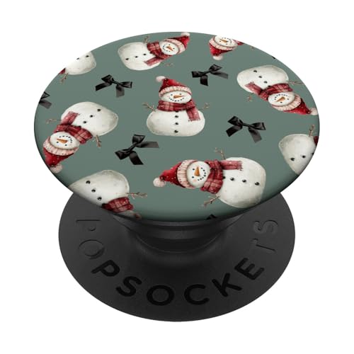 Winter-Schneemänner und Koketten-Schleifenmuster auf PopSockets Klebender PopGrip von Niedliche Weihnachtsfestbänder