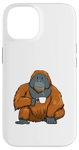 Hülle für iPhone 14 Niedlicher Orang Utan Affe Kaffee Montag Büro von Niedliches Hobby Wildtiere Dschungeltiere