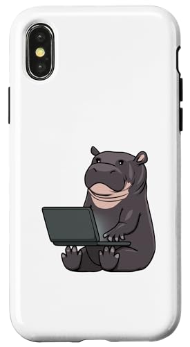 Hülle für iPhone X/XS Hippo Working Laptop Niedliche Wildtiere von Niedliches Nilpferd Waldtier Zitate