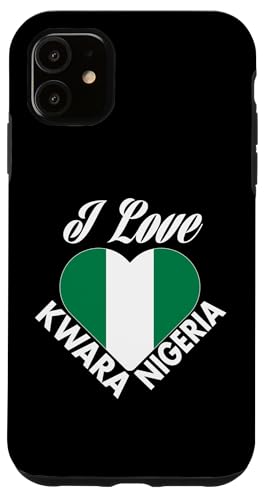 Hülle für iPhone 11 Ich liebe Kwara Nigeria mit nigerianischer Flagge in einem Herzen von Nigeria Teez